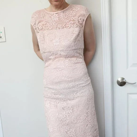 Ralph lauren pink lace dress deals
